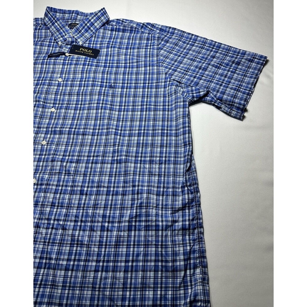 Polo Ralph Lauren Performance Button Shirt Mens 4XLT Blue Plaid Wicking NWT New